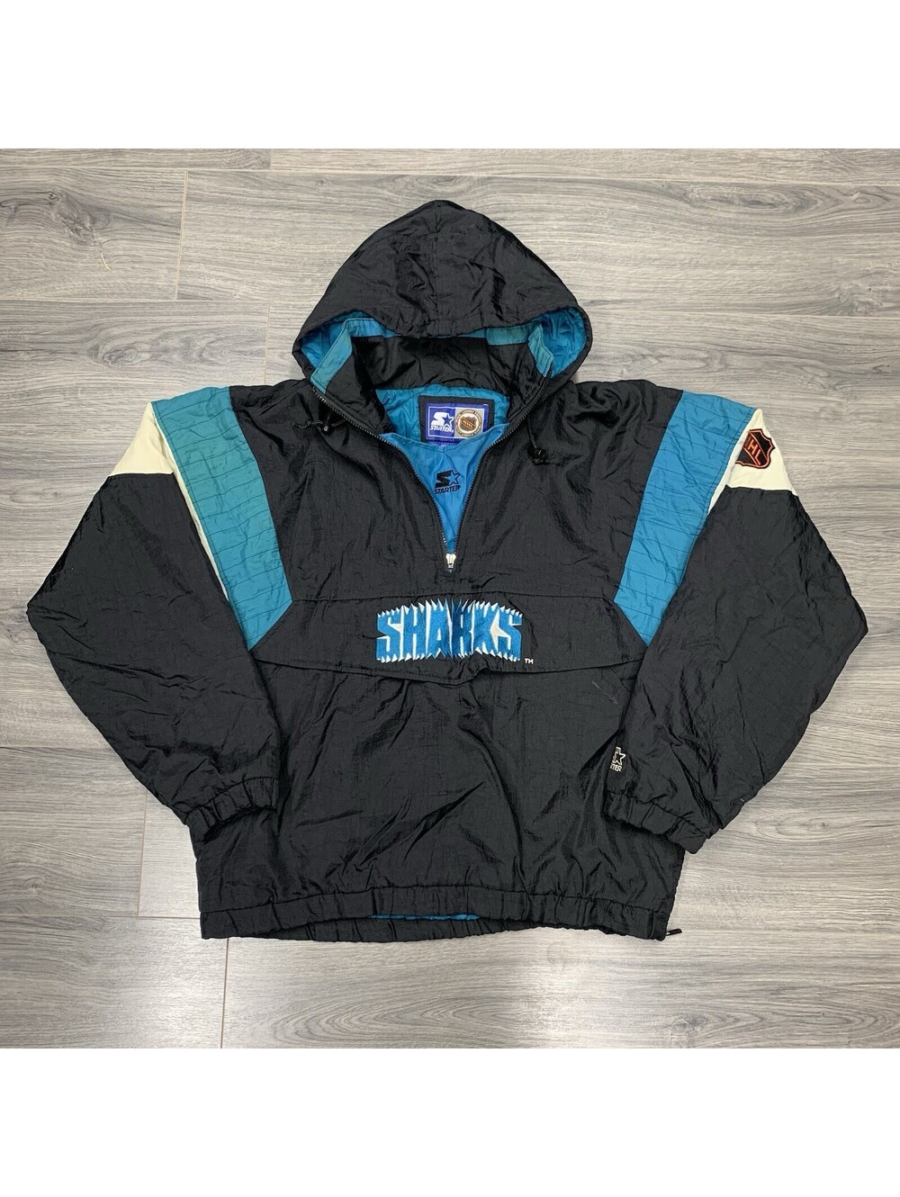 Vintage 1990S Starter San Jose Sharks Jacket XL Rare Men’s Quarter Zip Puffer